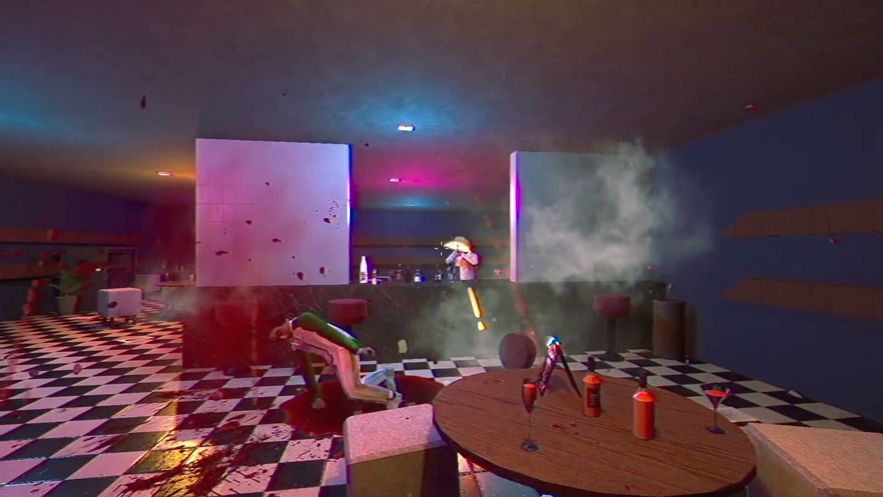 Official screenshot: muzzle flash in a dark interior