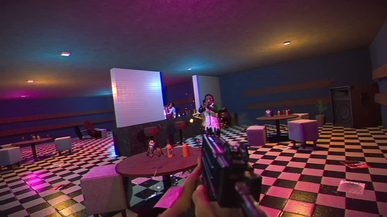 Official screenshot: neon nightclub interior